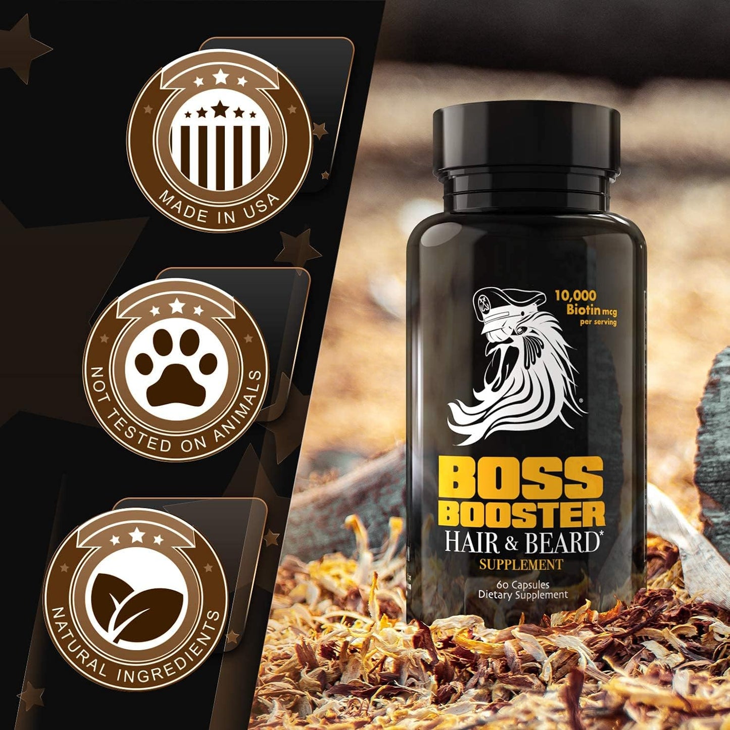 Bossman Boss Booster - Men's Beard Growth Supplement with 10,000 MCG Biotin and MSM for Hair and Beard Care