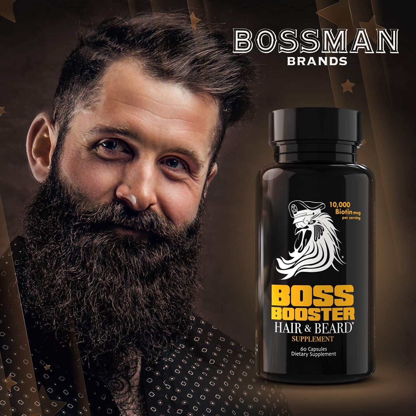 Bossman Boss Booster - Men's Beard Growth Supplement with 10,000 MCG Biotin and MSM for Hair and Beard Care