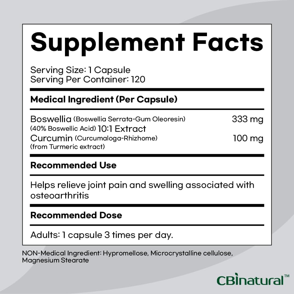 Boswellia 10:1 Extract with Curcumin 120 Vegan Capsules - 433mg Formula