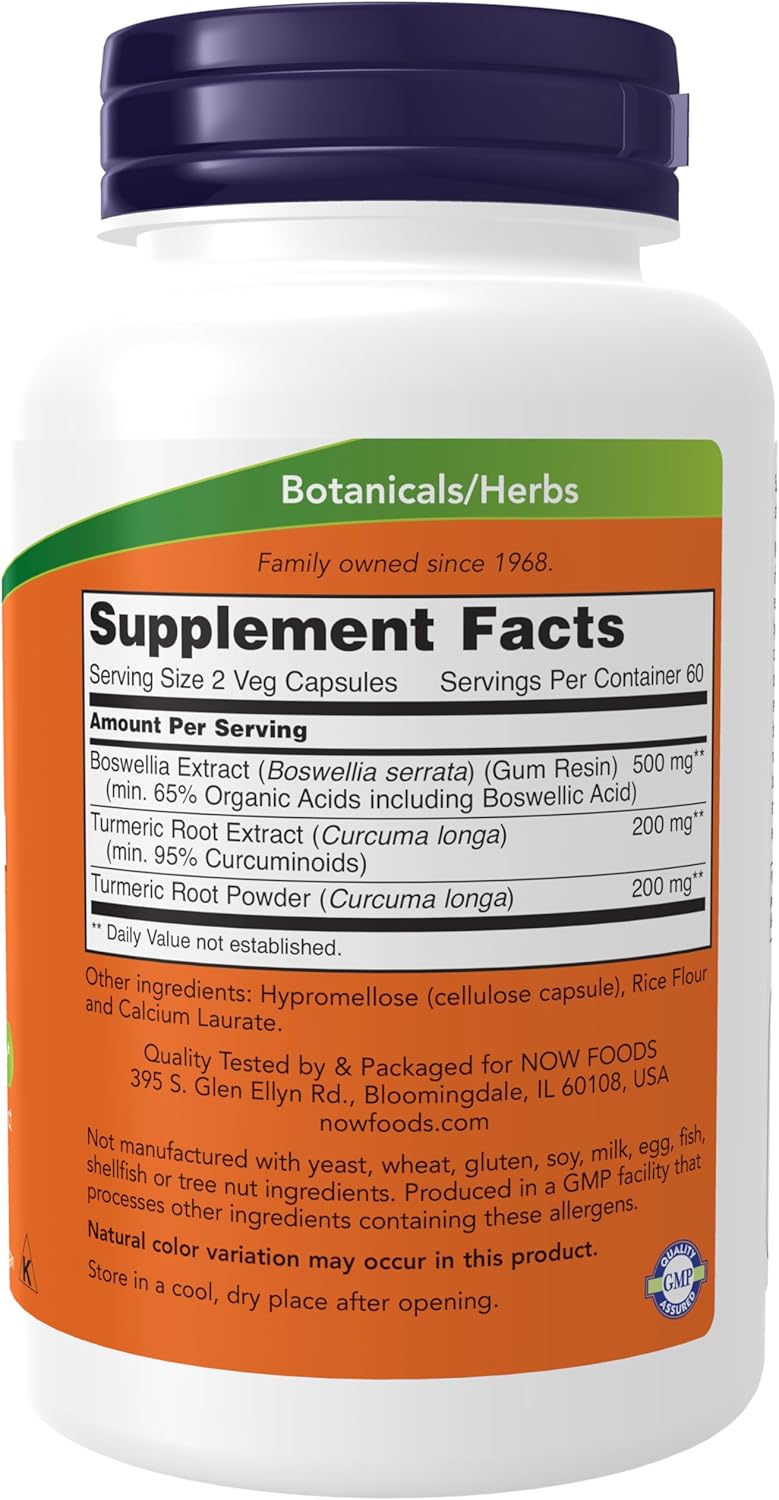 Boswellia Extract 250 mg with Turmeric Root Extract - 120 Veg Capsules by NOW Foods