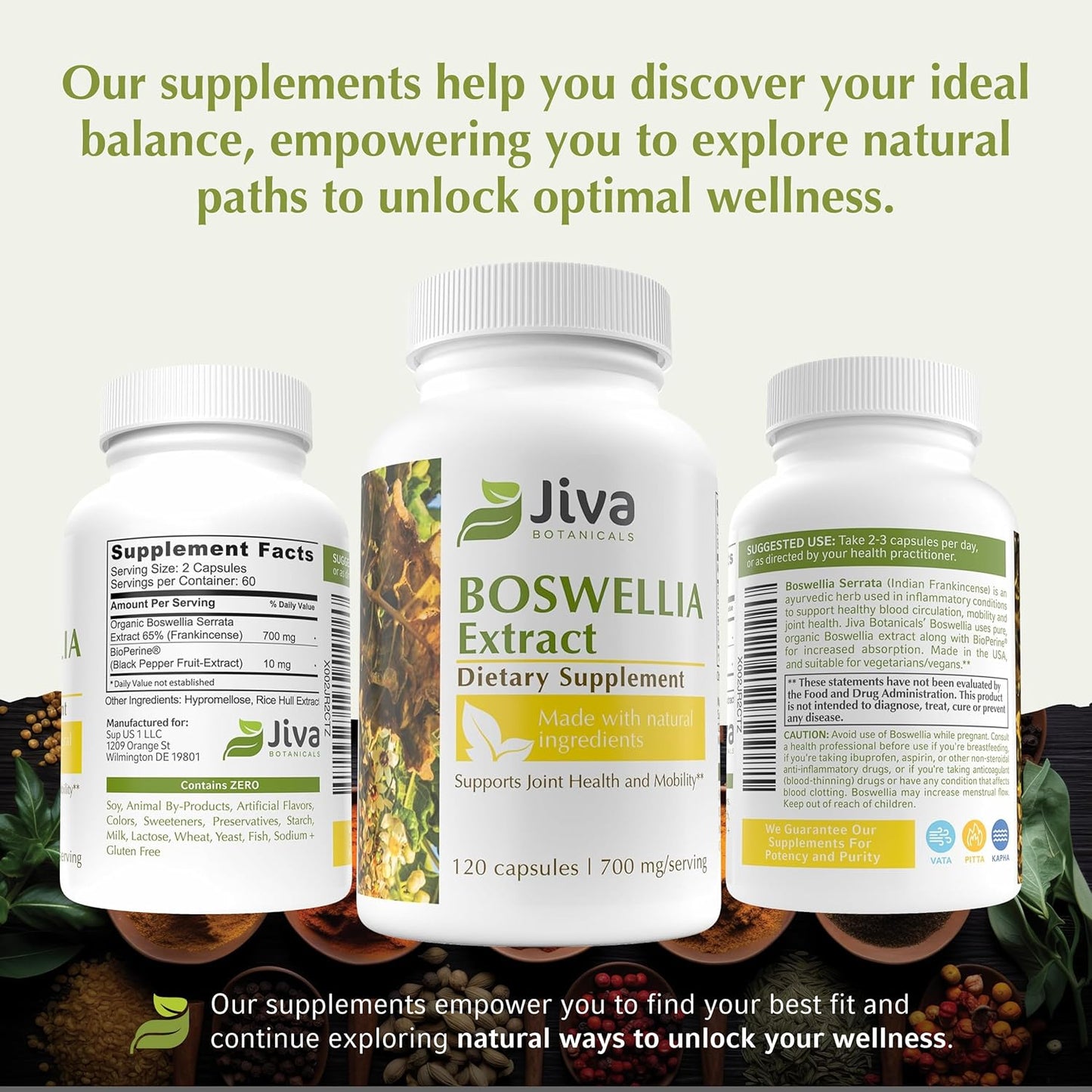 Boswellia Extract Capsules with Frankincense Powder and Bioperene - 120 Capsules by Jiva Botanicals