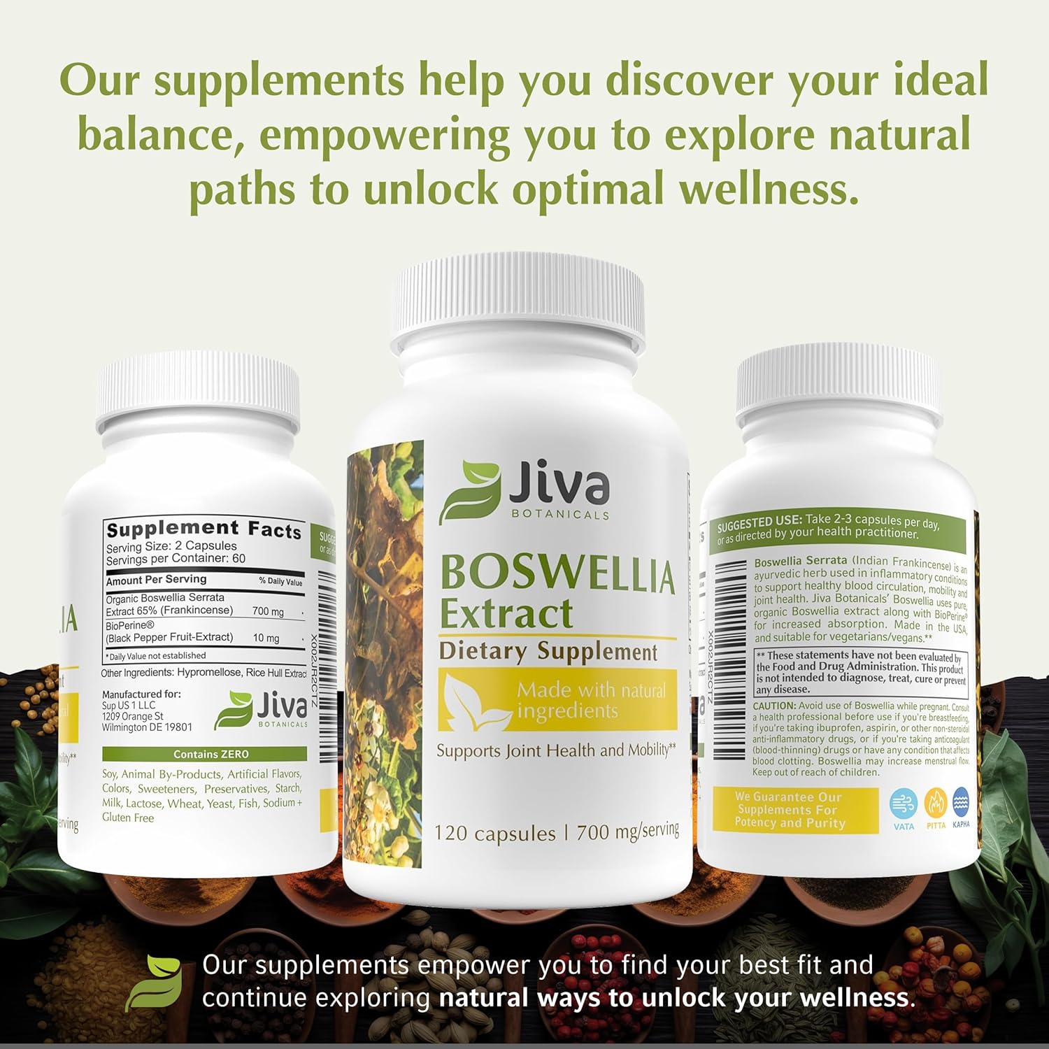 Boswellia Extract Capsules with Frankincense Powder and Bioperene - 120 Capsules by Jiva Botanicals