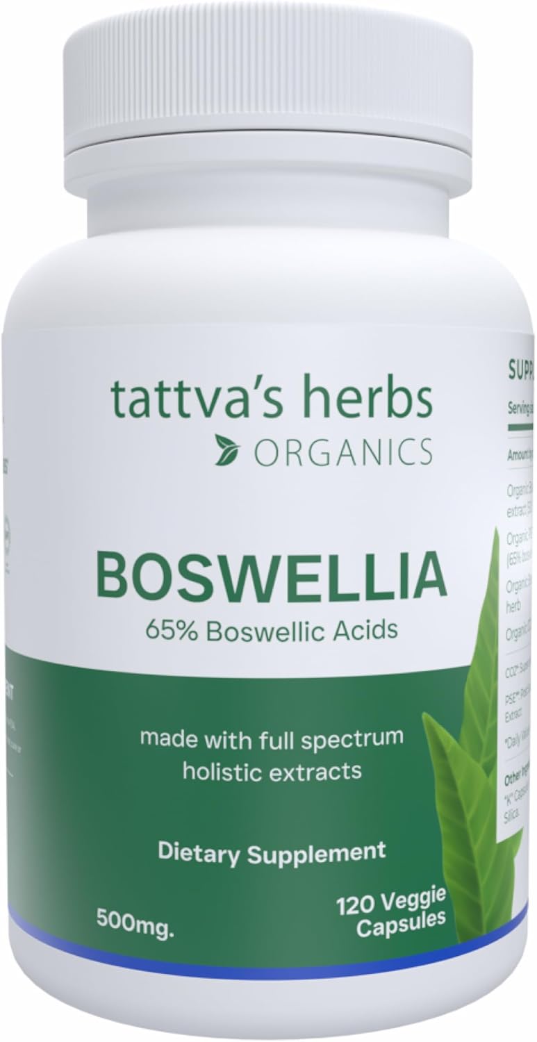 Boswellia Serrata Supplement Capsules for Joint Support - 120 Count, 500mg - CO2 Extract Powder - Tattva's Herbs Quality for 25 Years