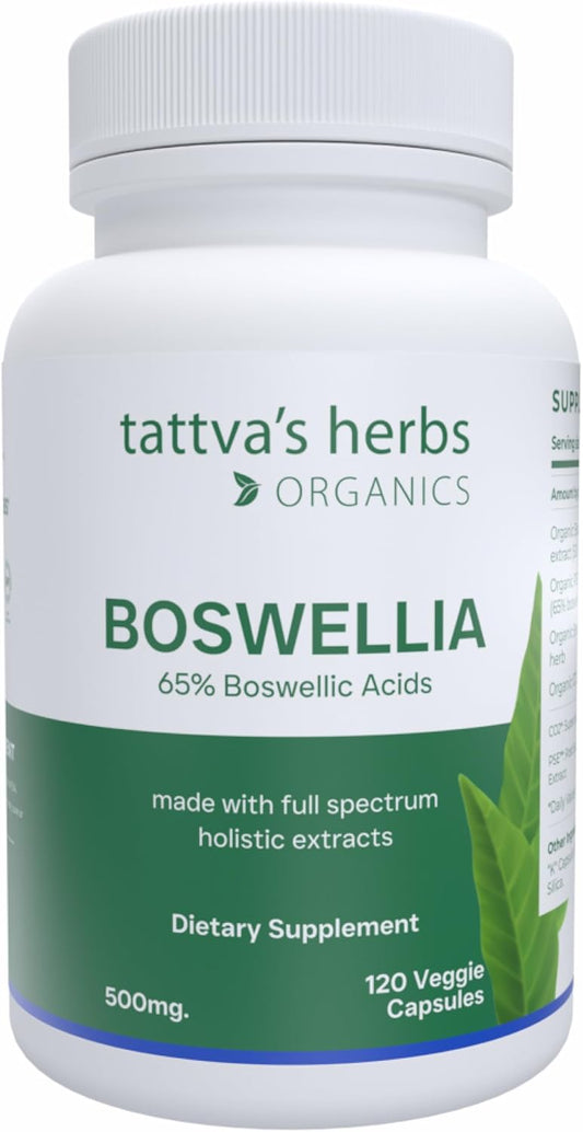 Boswellia Serrata Supplement Capsules for Joint Support - 120 Count, 500mg - CO2 Extract Powder - Tattva's Herbs Quality for 25 Years