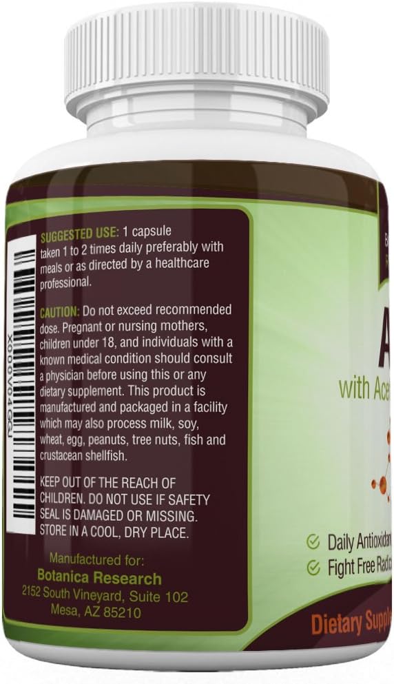 Botanica Research Alpha Lipoic Acid with Acetyl L Carnitine Capsules - ALA ALC Anti Aging Health Supplement for Nerve Health & Tingling Limbs