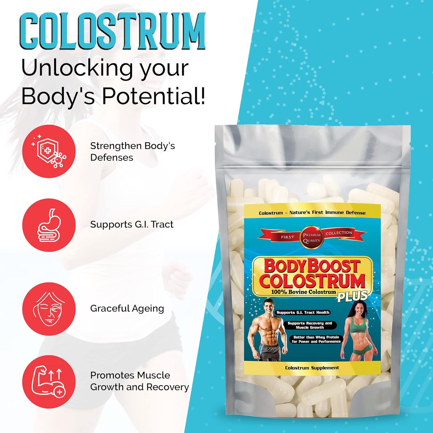 Bovine Colostrum Capsules for Immune Boost & Gut Health - 150 Capsules with Immunoglobulin & Lactoferrin for Diverse Intake - BoostGo Australia