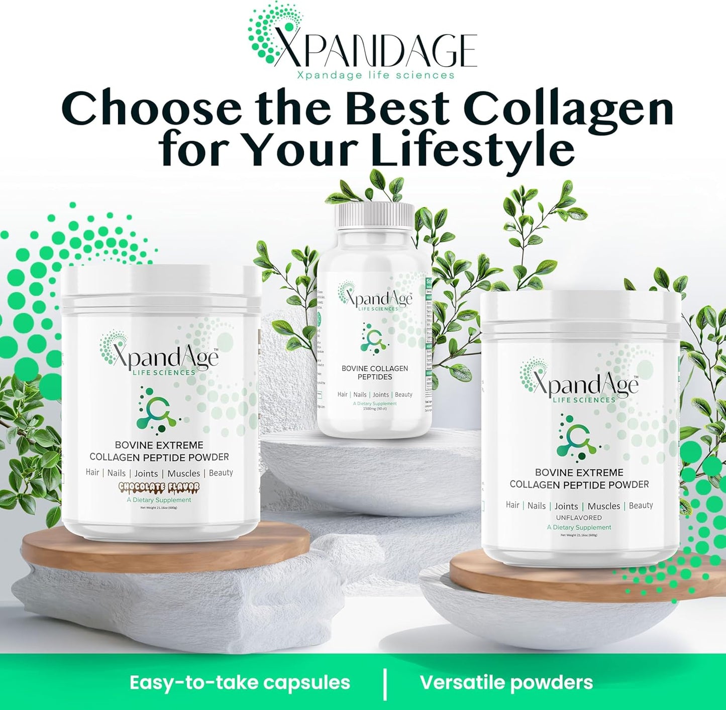 Bovine Extreme Collagen Peptide Powder with Biotin for Hair, Nails, Energy, and Joint Health - Bitter Chocolate Flavor