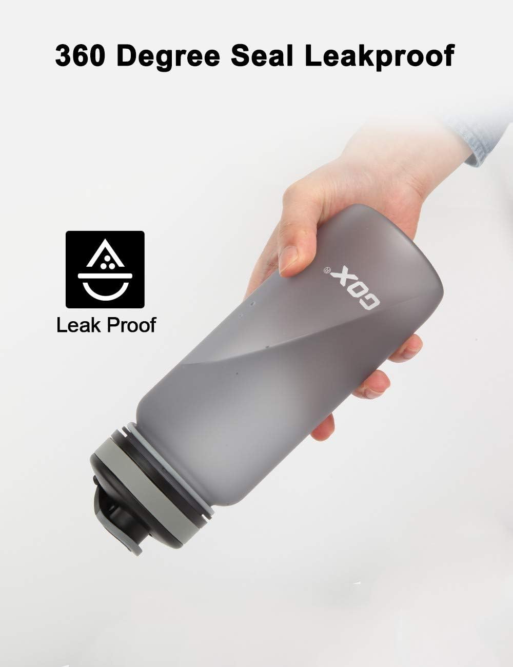 BPA-Free Tritan Plastic Sports Water Bottle with Leak-Proof Flip Top Lid by GOX