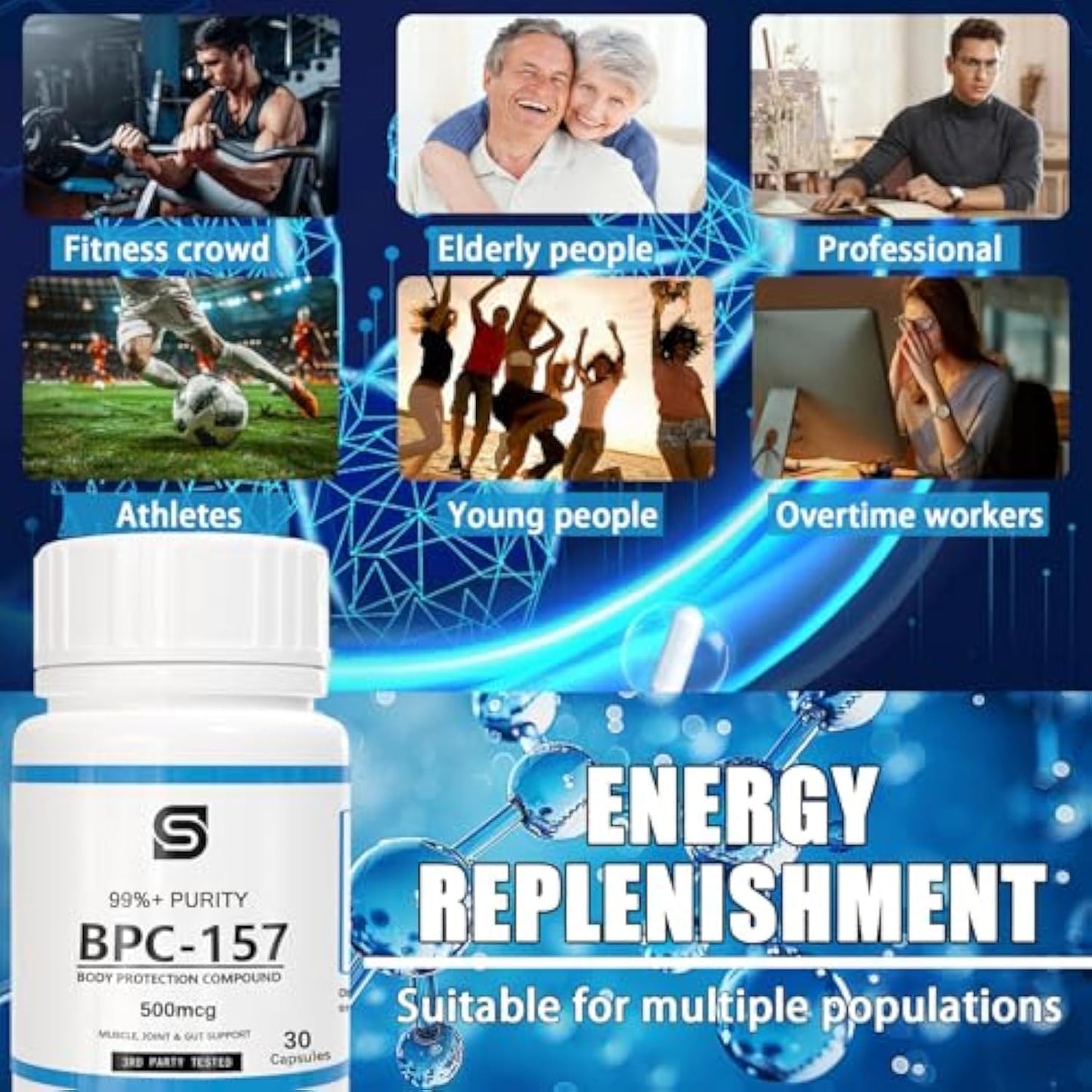 BPC-157 Peptide Capsules for Muscle & Workout Recovery - 500 mcg, 30 Capsules, Non-GMO & Gluten Free
