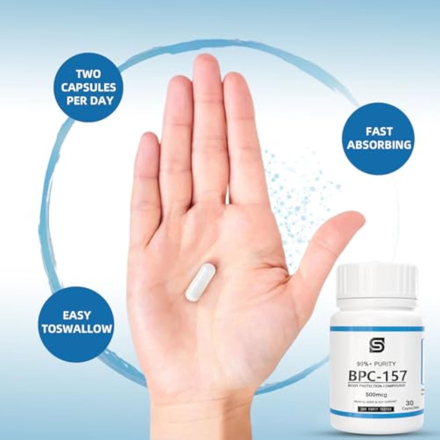 BPC-157 Peptide Capsules for Muscle & Workout Recovery - 500 mcg, 30 Capsules, Non-GMO & Gluten Free