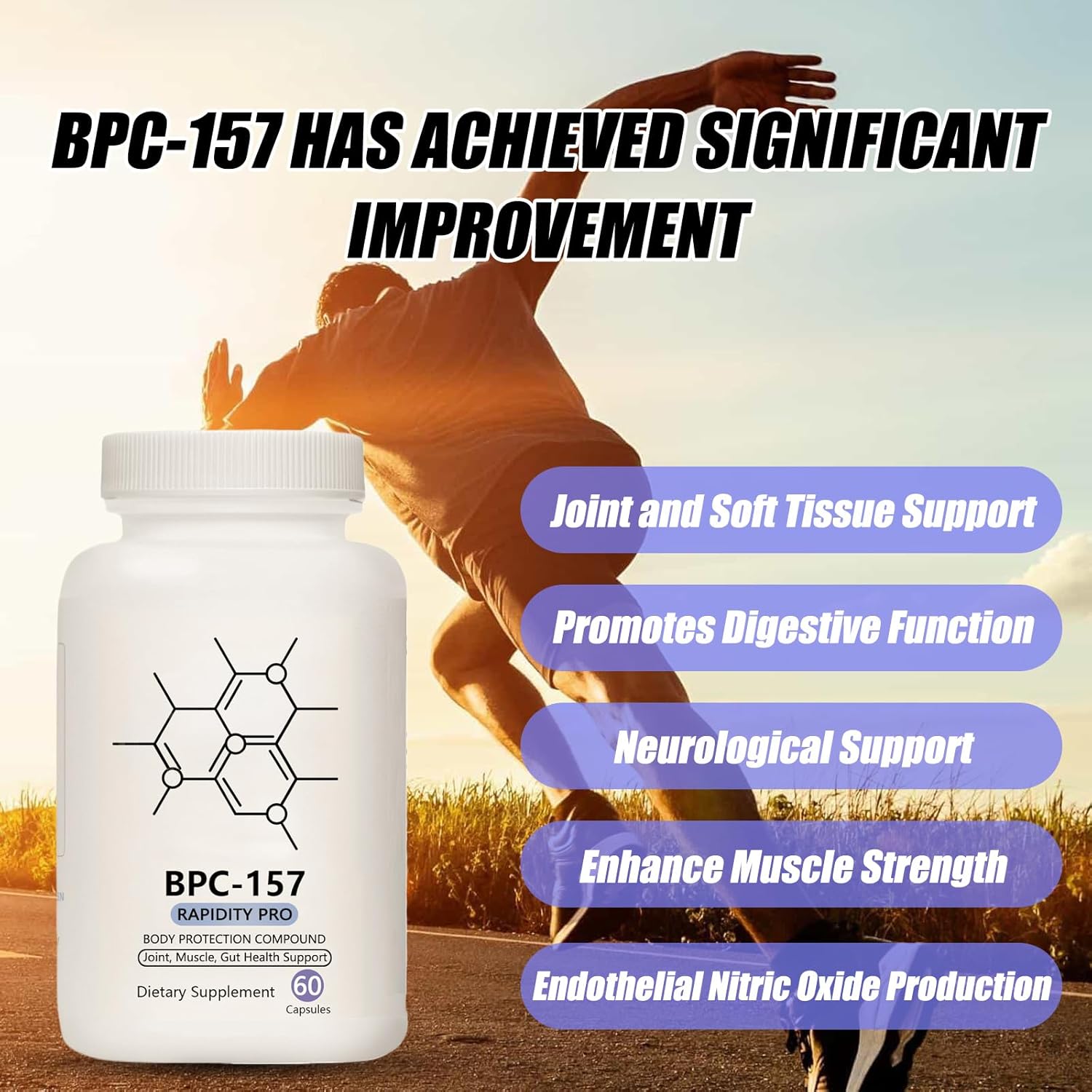 BPC-157 Rapid Pro Capsules - 500mcg, Non-GMO, Dairy & Gluten Free, Protective Compound 157 - 60 Capsules