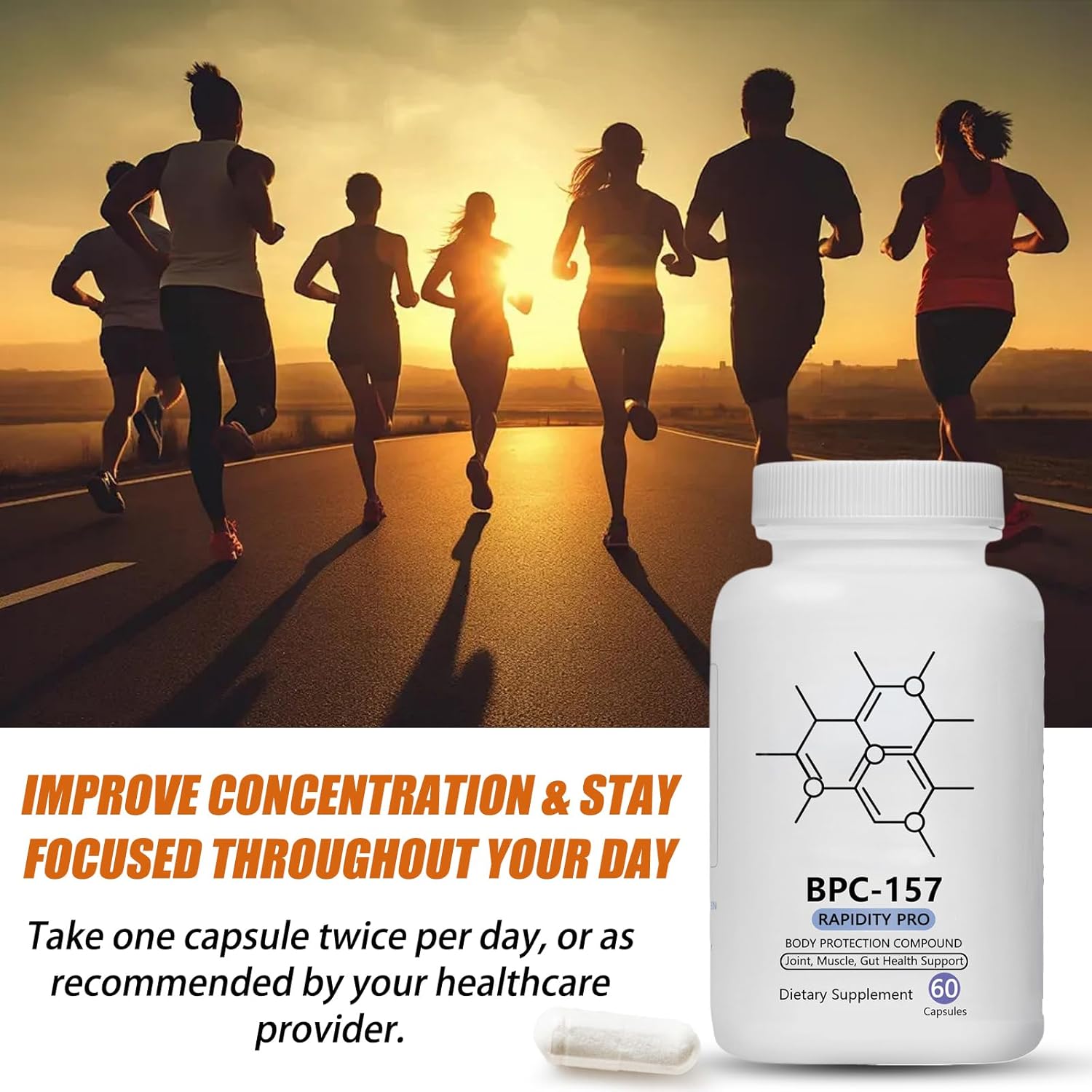 BPC-157 Rapid Pro Capsules - 500mcg, Non-GMO, Dairy & Gluten Free, Protective Compound 157 - 60 Capsules