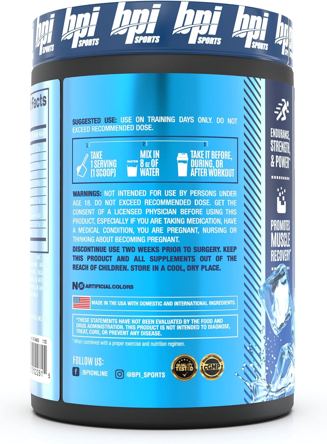BPI Sports Best Aminos BCAA Powder Arctic Ice Flavor - Post Workout Recovery Drink for Men & Women - 25 Servings