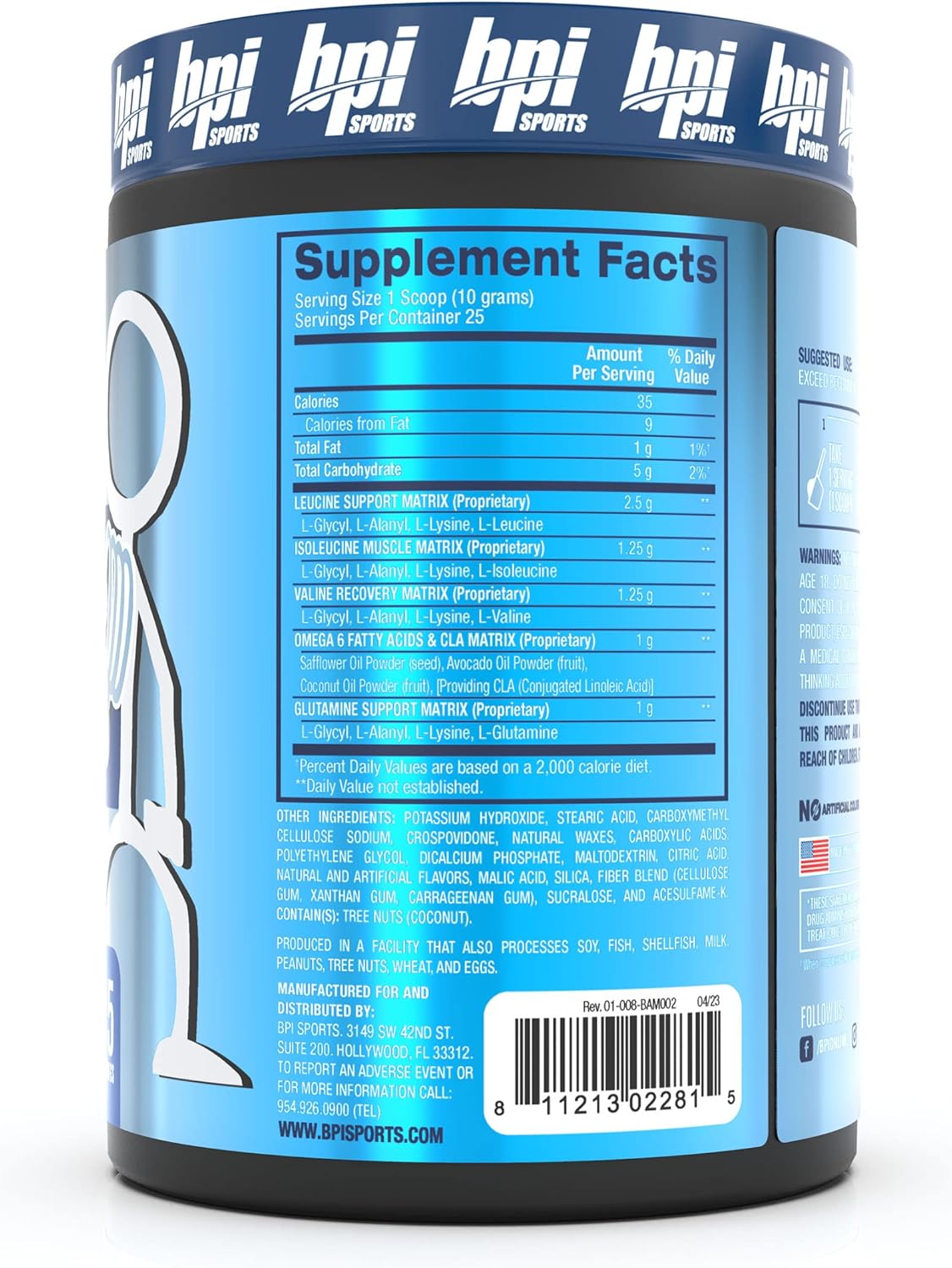 BPI Sports Best Aminos BCAA Powder Arctic Ice Flavor - Post Workout Recovery Drink for Men & Women - 25 Servings