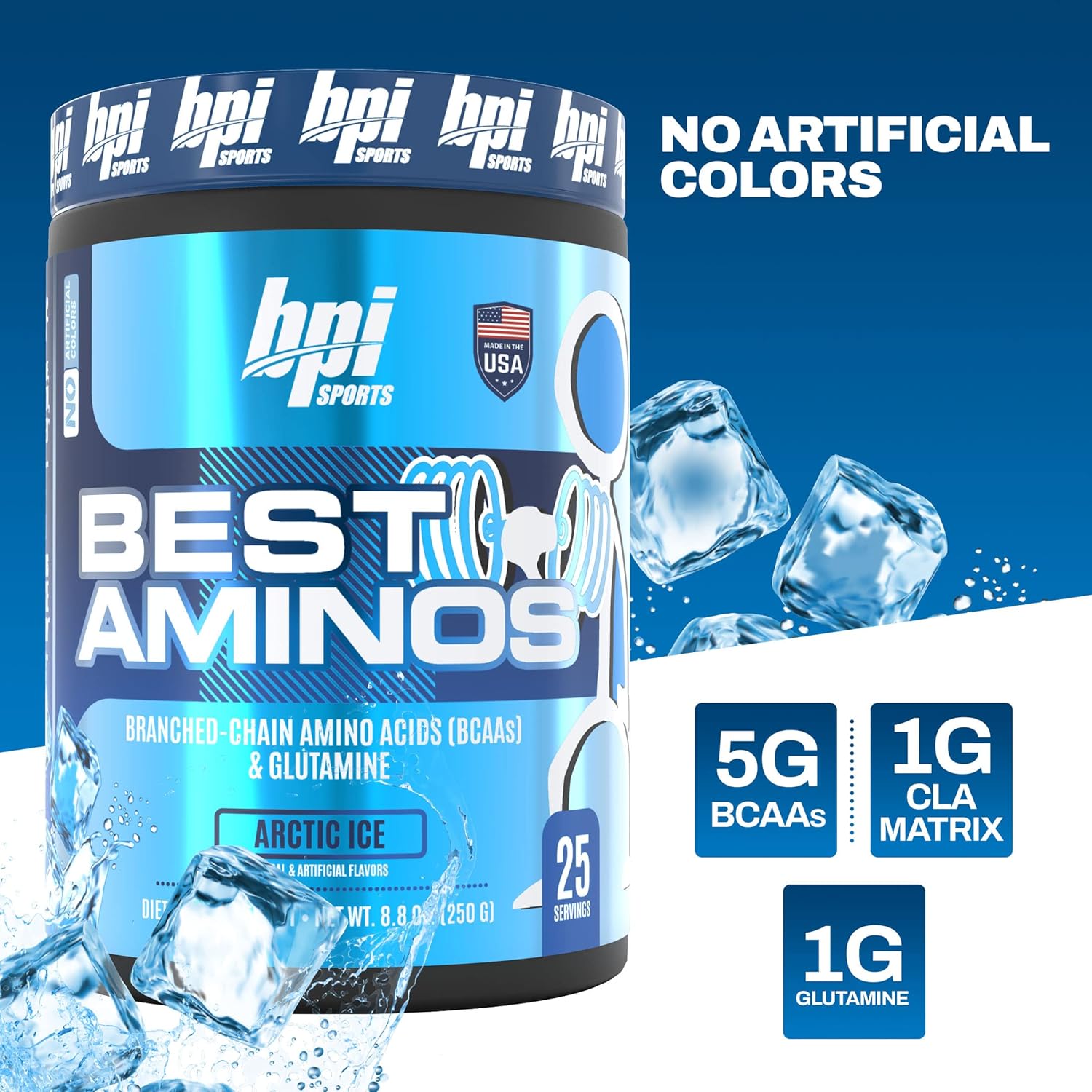 BPI Sports Best Aminos BCAA Powder Arctic Ice Flavor - Post Workout Recovery Drink for Men & Women - 25 Servings