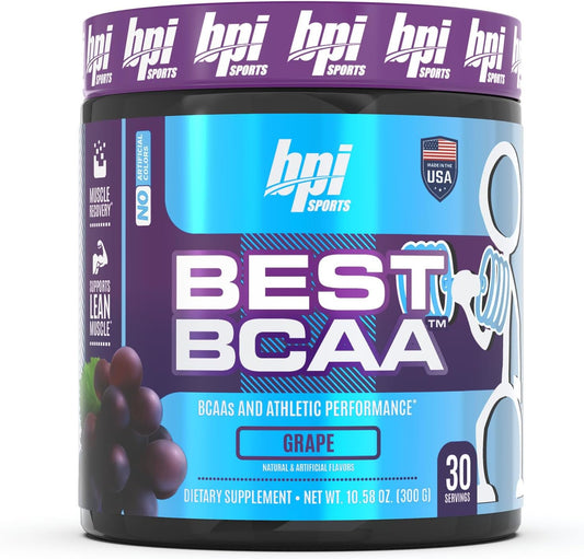 BPI Sports Best BCAA Grape Flavor - Post-Workout Recovery Support with Omega 6 - 30 Servings, 300g