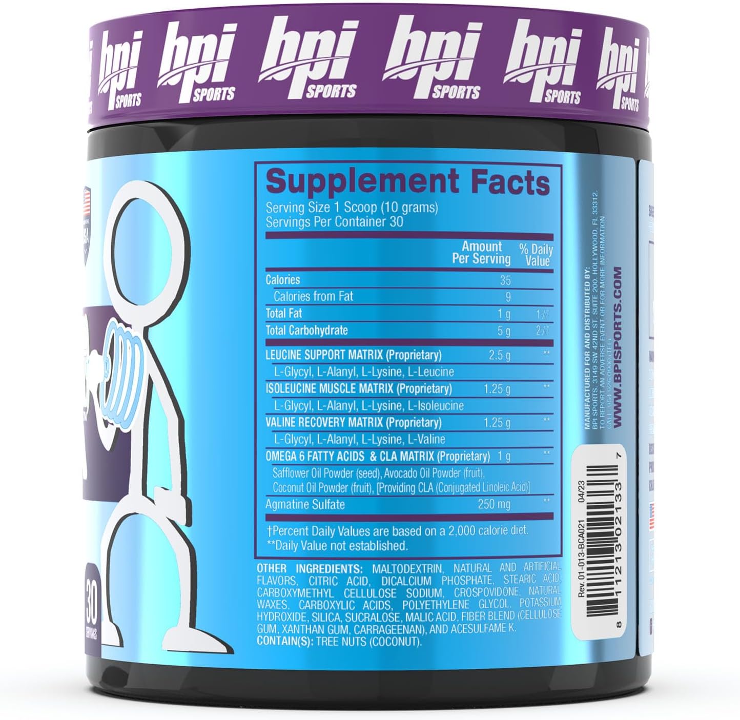 BPI Sports Best BCAA Grape Flavor - Post-Workout Recovery Support with Omega 6 - 30 Servings, 300g