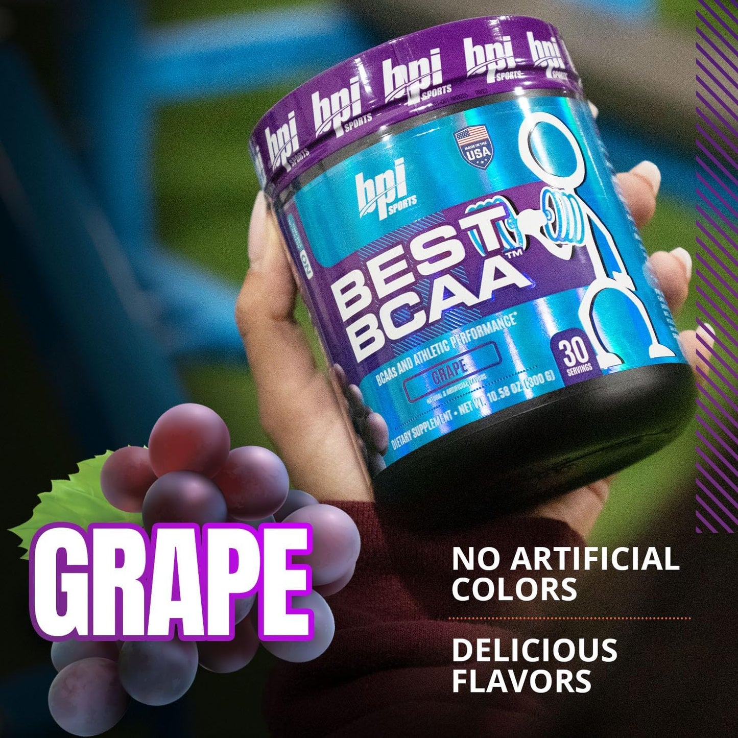 BPI Sports Best BCAA Grape Flavor - Post-Workout Recovery Support with Omega 6 - 30 Servings, 300g