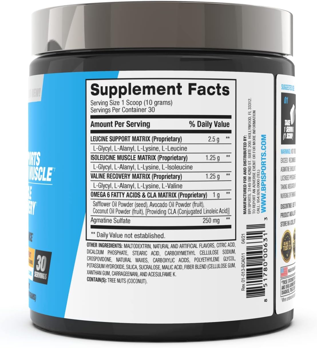 BPI Sports Best BCAA Passion Fruit Flavor - 30 Servings, 300g - Supports Metabolism and Muscle Growth with Omega 6