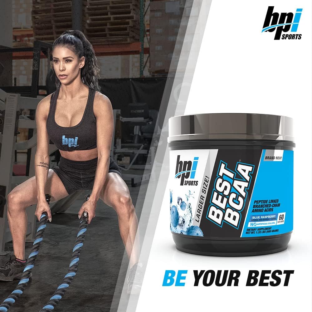 BPI Sports Best BCAA Powder - Blue Raspberry Flavor - 60 Servings - 21.12 Oz - Muscle Recovery and Hydration Supplement