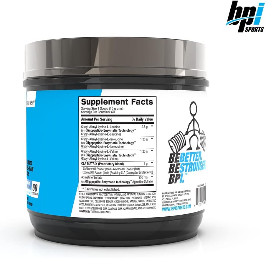 BPI Sports Best BCAA Powder - Blue Raspberry Flavor - 60 Servings - 21.12 Oz - Muscle Recovery and Hydration Supplement