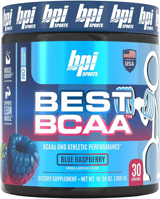BPI Sports BEST BCAA Powder Post Workout Drink - Blue Raspberry Flavor, 30 Servings for Hydration & Recovery in Men & Women