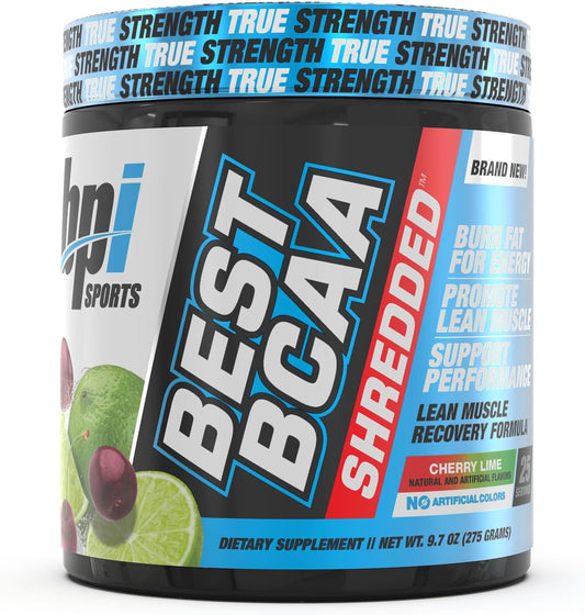 BPI Sports Best BCAA Shredded: Caffeine-Free Thermogenic Recovery Formula for Lean Muscle Building, Slimming Formula, and Hydration - Cherry Lime Flavor - 25 Servings - 9.7 oz.