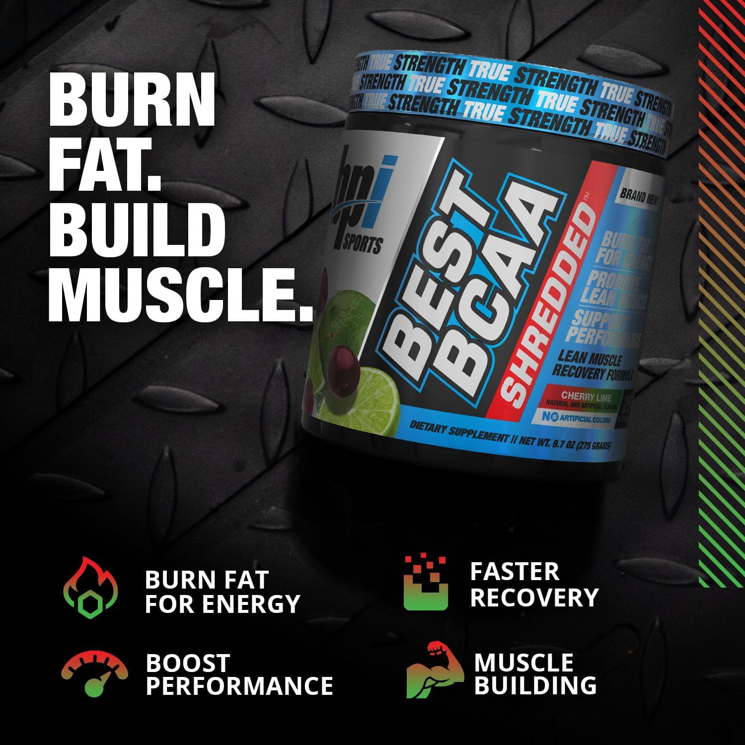 BPI Sports Best BCAA Shredded: Caffeine-Free Thermogenic Recovery Formula for Lean Muscle Building, Slimming Formula, and Hydration - Cherry Lime Flavor - 25 Servings - 9.7 oz.
