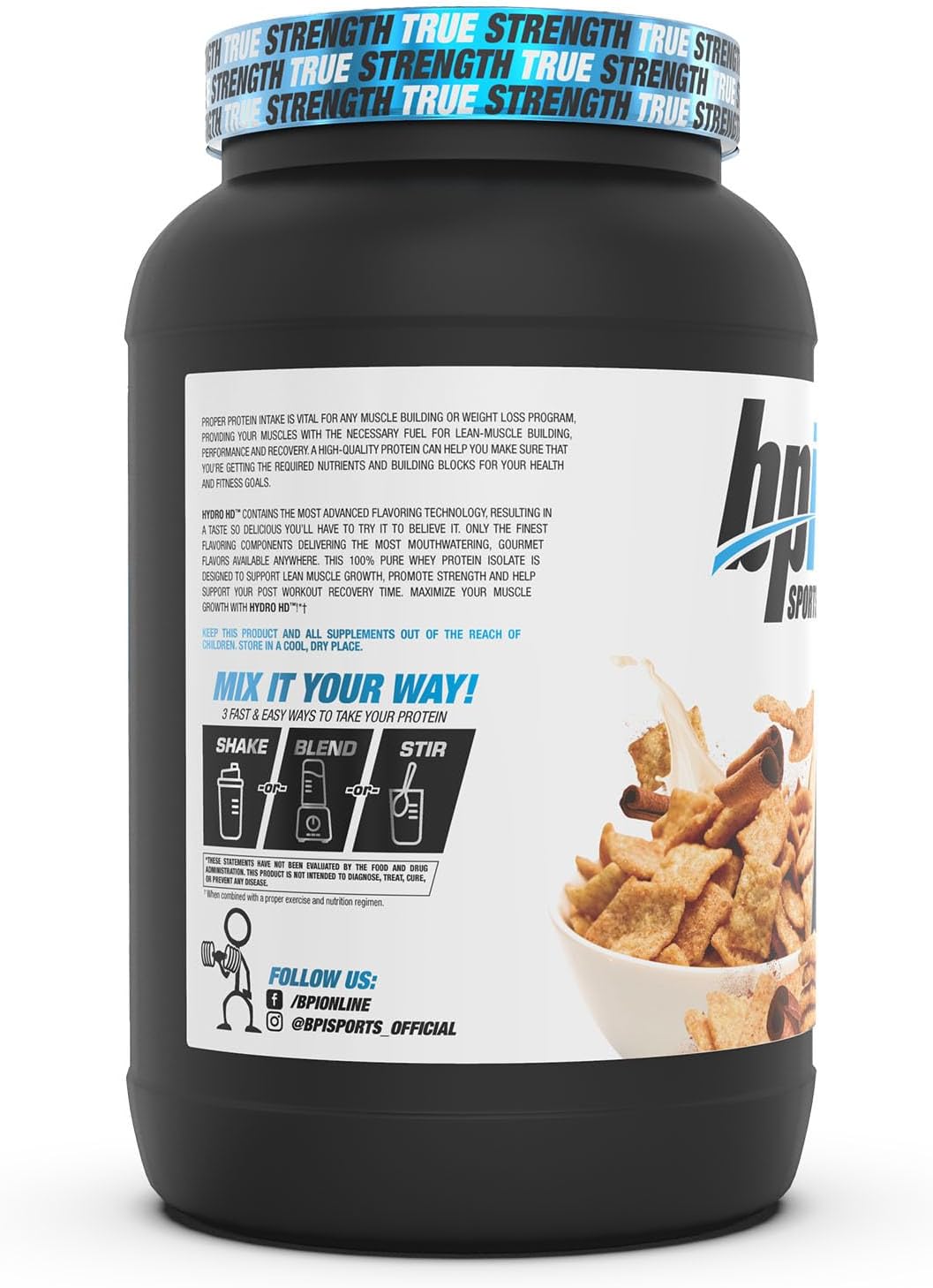 BPI Sports Hydro HD 100% Hydrolyzed Whey Protein Powder - 25g Protein, Muscle Growth & Recovery, Low Carb & Sugar - Cinnamon Cereal Flavor - 23 Servings