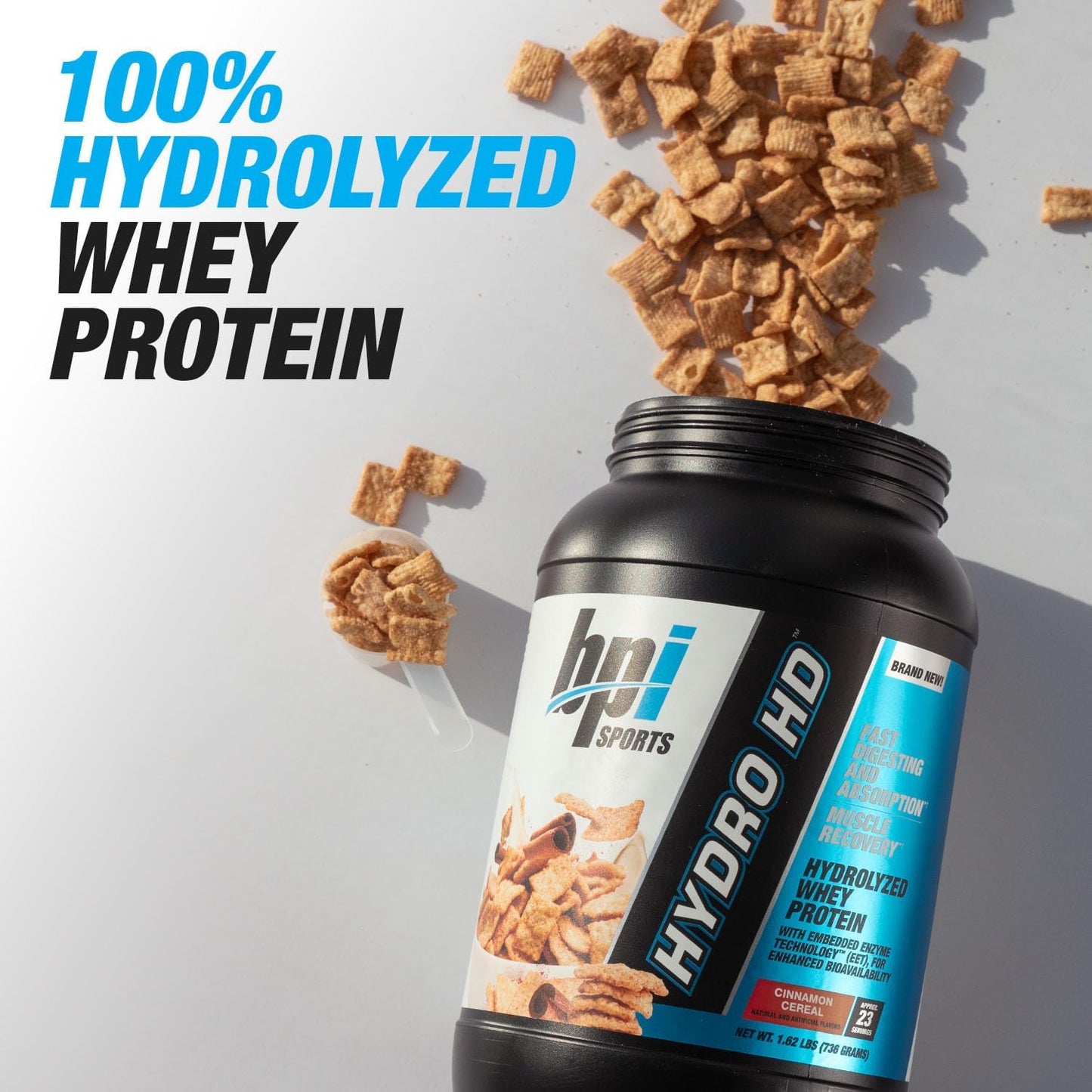 BPI Sports Hydro HD 100% Hydrolyzed Whey Protein Powder - 25g Protein, Muscle Growth & Recovery, Low Carb & Sugar - Cinnamon Cereal Flavor - 23 Servings