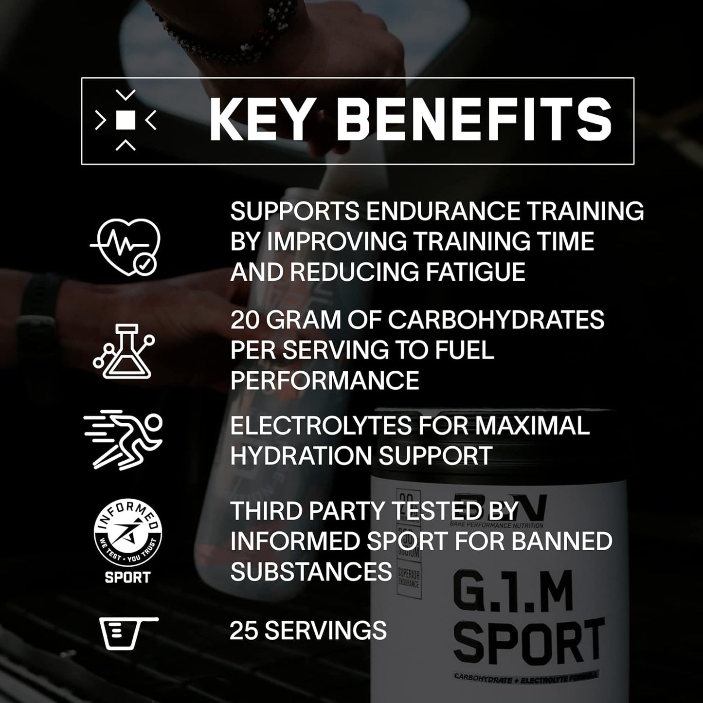 BPN G.1.M Sport Endurance Training Fuel - Lemon Lime, Carbohydrate & Electrolyte Formula, Reduce Fatigue, 25 Servings