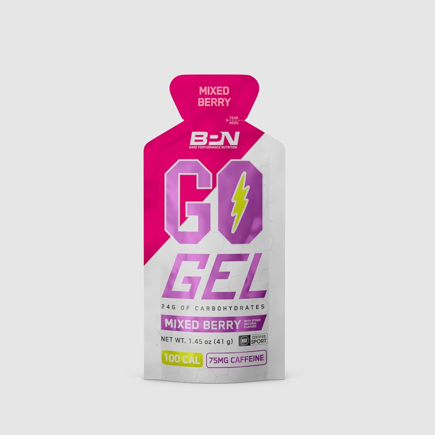 BPN Go Gel Endurance Gel - Vegan & Gluten Free Running Gel, Caffeinated Mixed Berry Flavor, 10 Single-Serving Packs