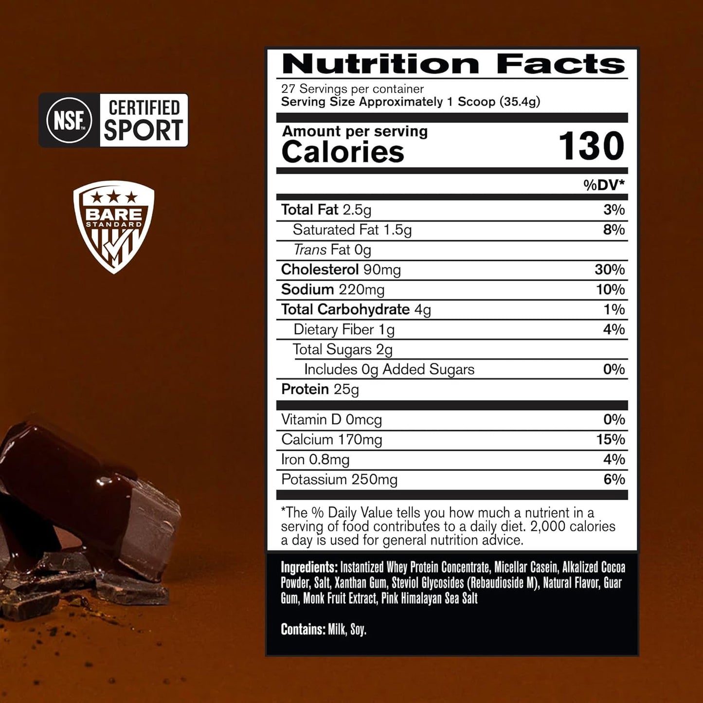 BPN Whey and Casein Protein Powder Blend, Fudge Chocolate Flavor, 25g Protein per Serving, 27 Servings, Lean Muscle Recovery Support