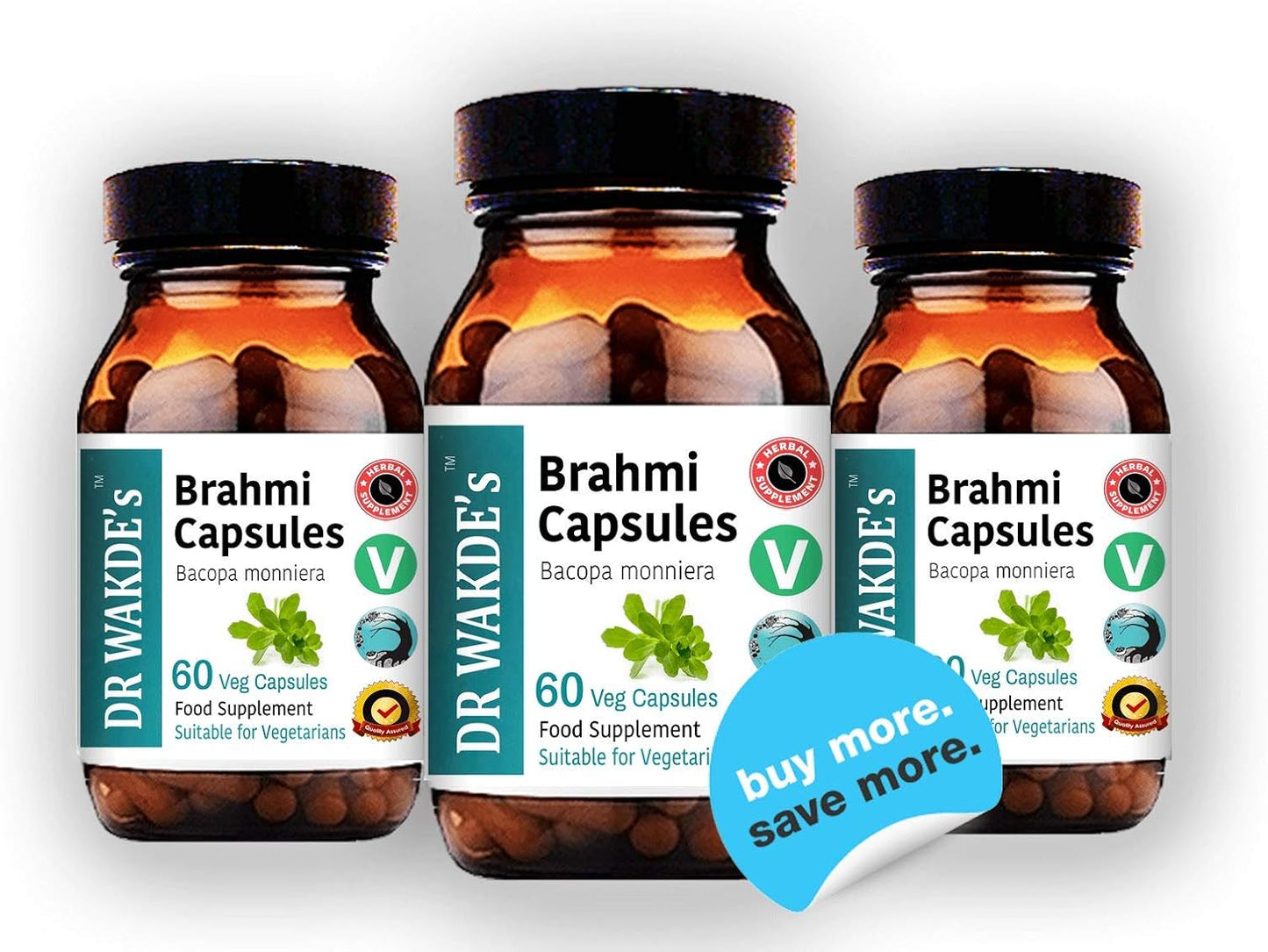 Brahmi Capsules (Bacopa monniera) - 60 Veg Caps - Ayurvedic Supplement - Vegan - 100% Herbal - Quantity Discounts - Fast Dispatch