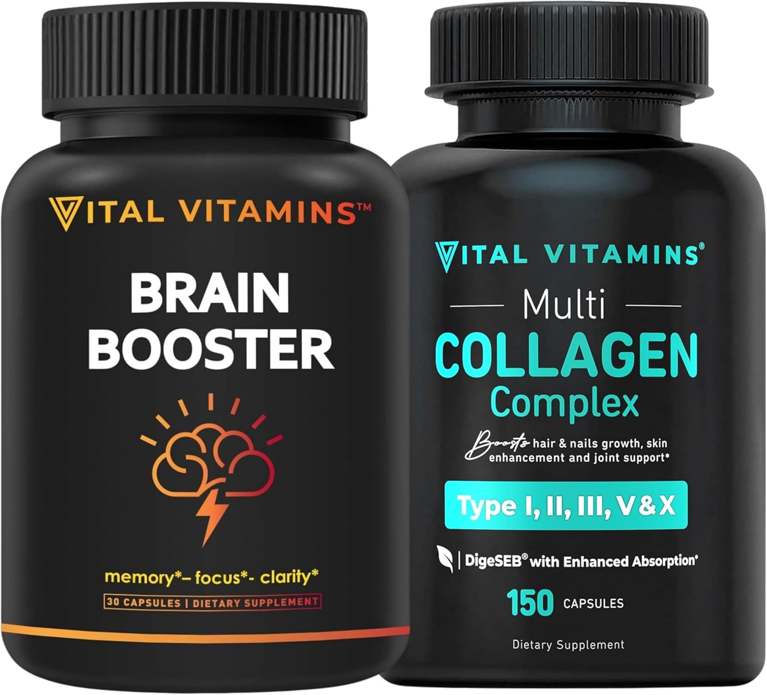 Brain Booster Vitamins with Multi Collagen Pills (180 ct) for Cognitive Health and Skin Support