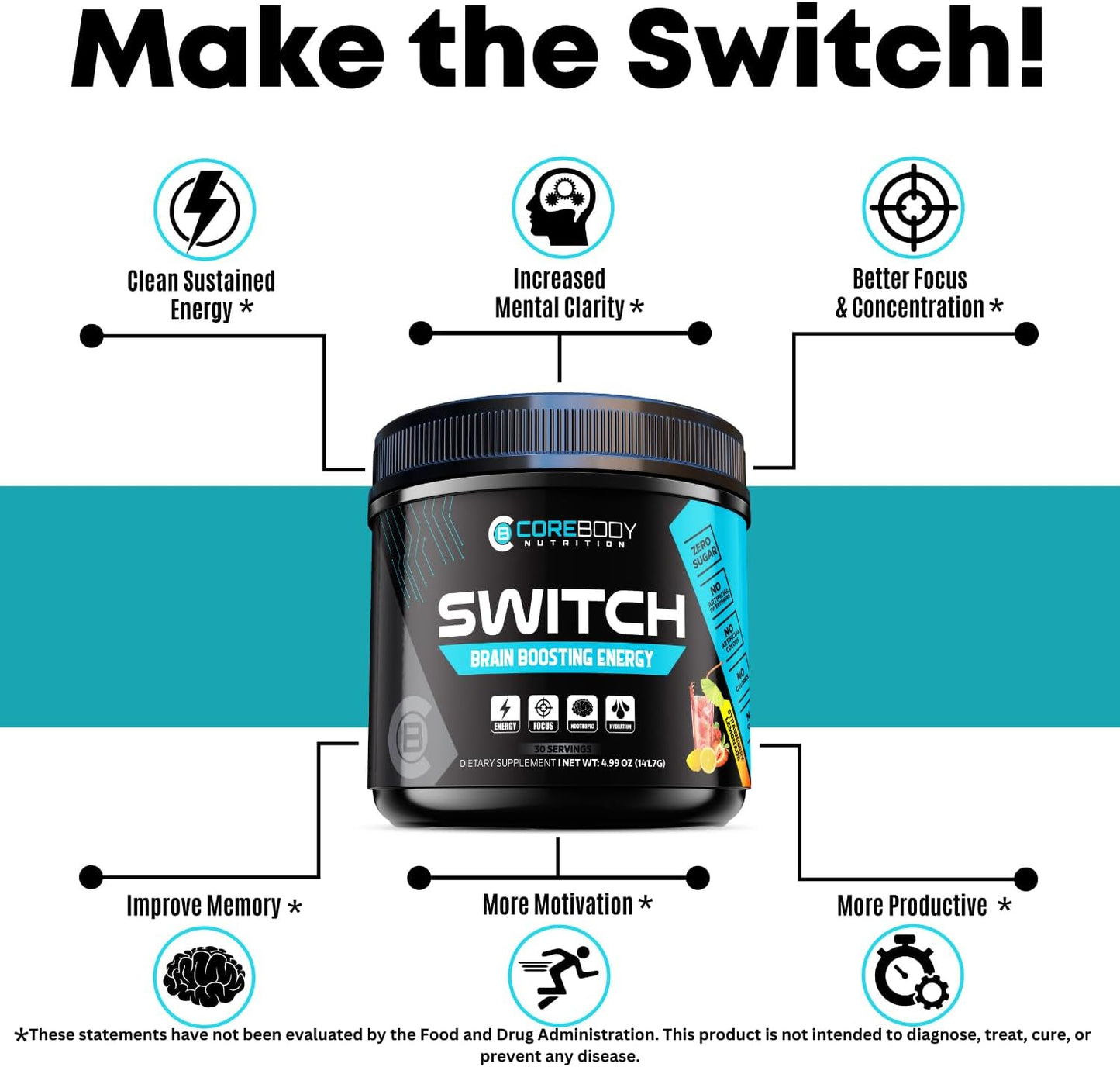 Brain Boosting Nootropic Energy Supplement for Mental Focus, Cognitive Function, Mood, and Memory - Alpha GPC, Ashwagandha, Sugar-Free Keto Energy Powder