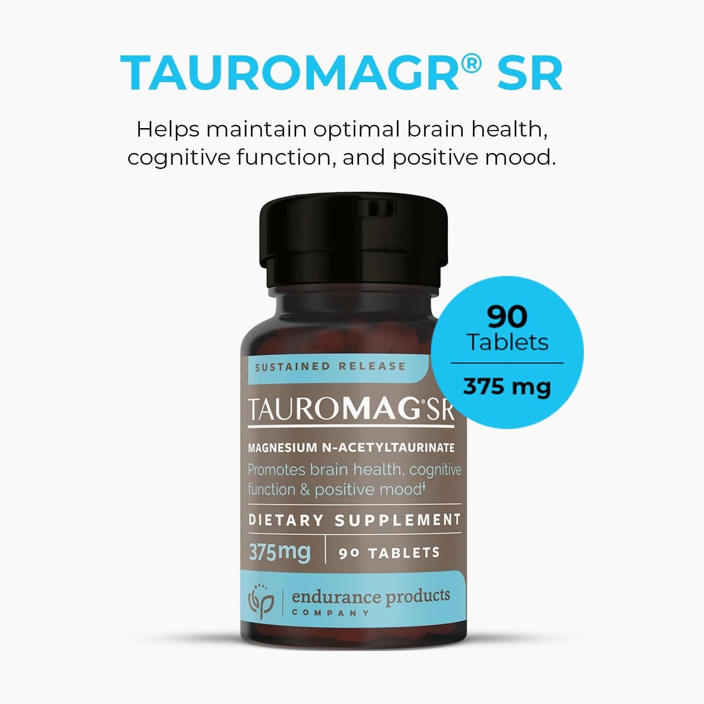 Brain Health and Cognitive Function Support with TauroMag-SR, Magnesium N-Acetyl Taurinate Memory Focus Supplement - 375mg, 90 Tablets