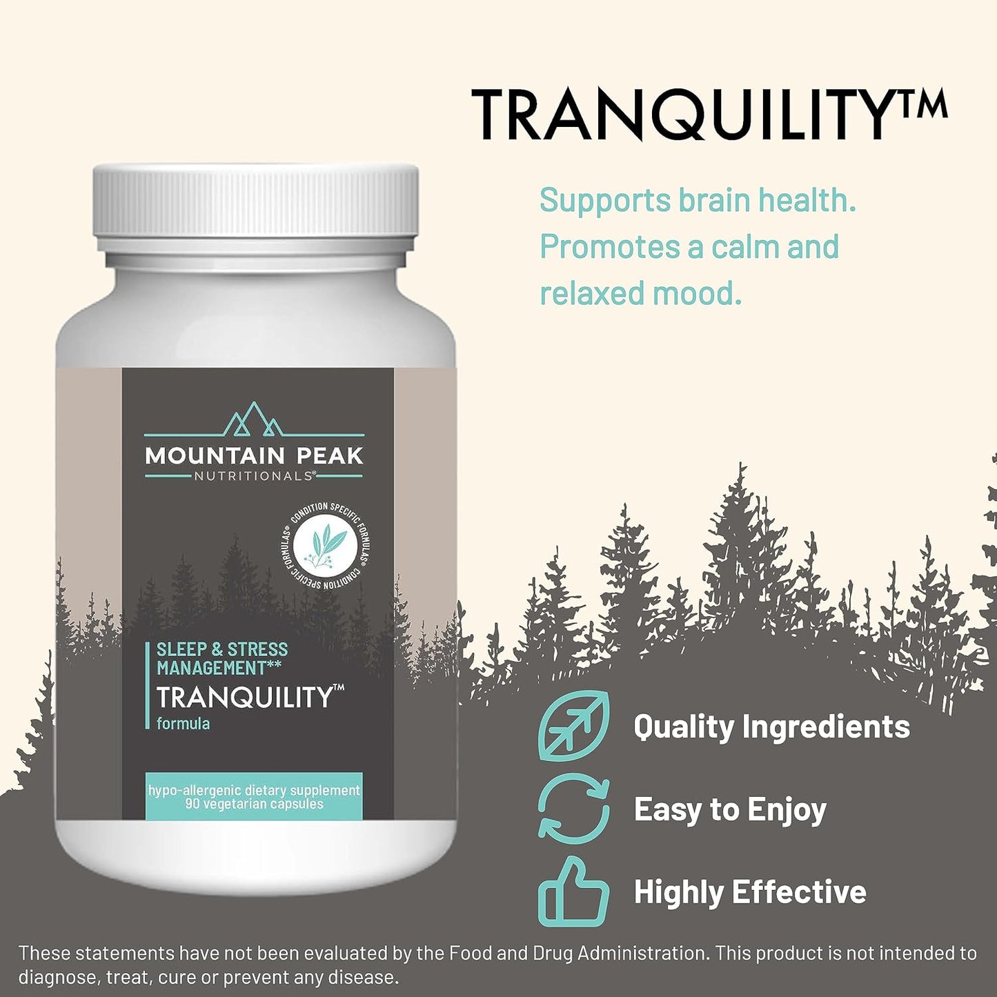 Brain Health, Sleep, and Stress Support Supplement with Vitamin B6, B12, and Adaptogens - 90 Vegetarian Capsules - Hypoallergenic Formula by Mountain Peak Nutritionals