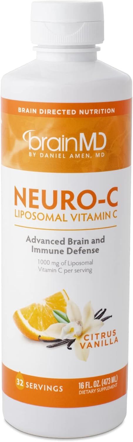 BRAINMD by Dr Amen Neuro-C: Citrus Vanilla - 16 fl oz, 1000mg Liposomal Vitamin C for Brain & Immune Support, Gluten Free - 32 Servings
