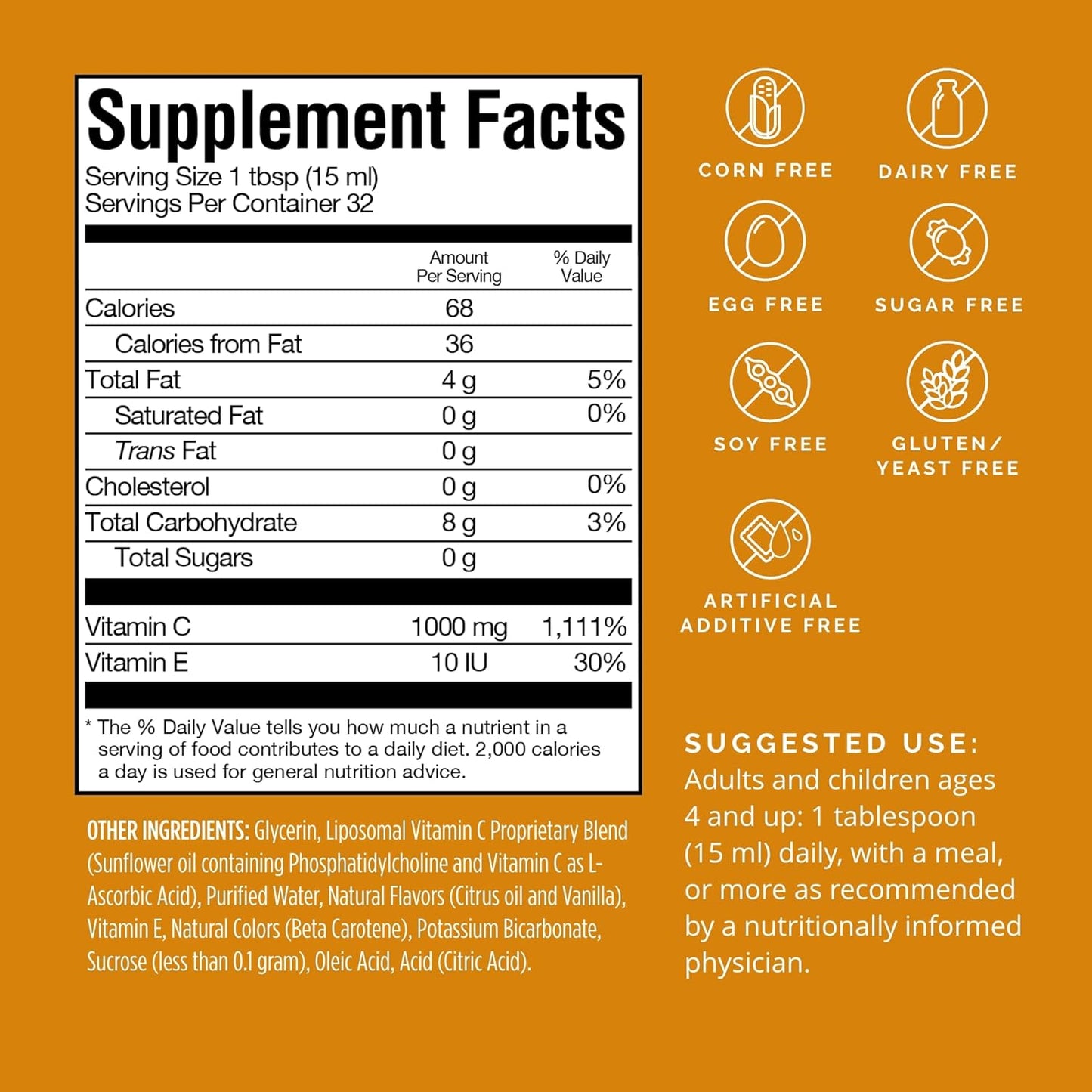 BRAINMD by Dr Amen Neuro-C: Citrus Vanilla - 16 fl oz, 1000mg Liposomal Vitamin C for Brain & Immune Support, Gluten Free - 32 Servings