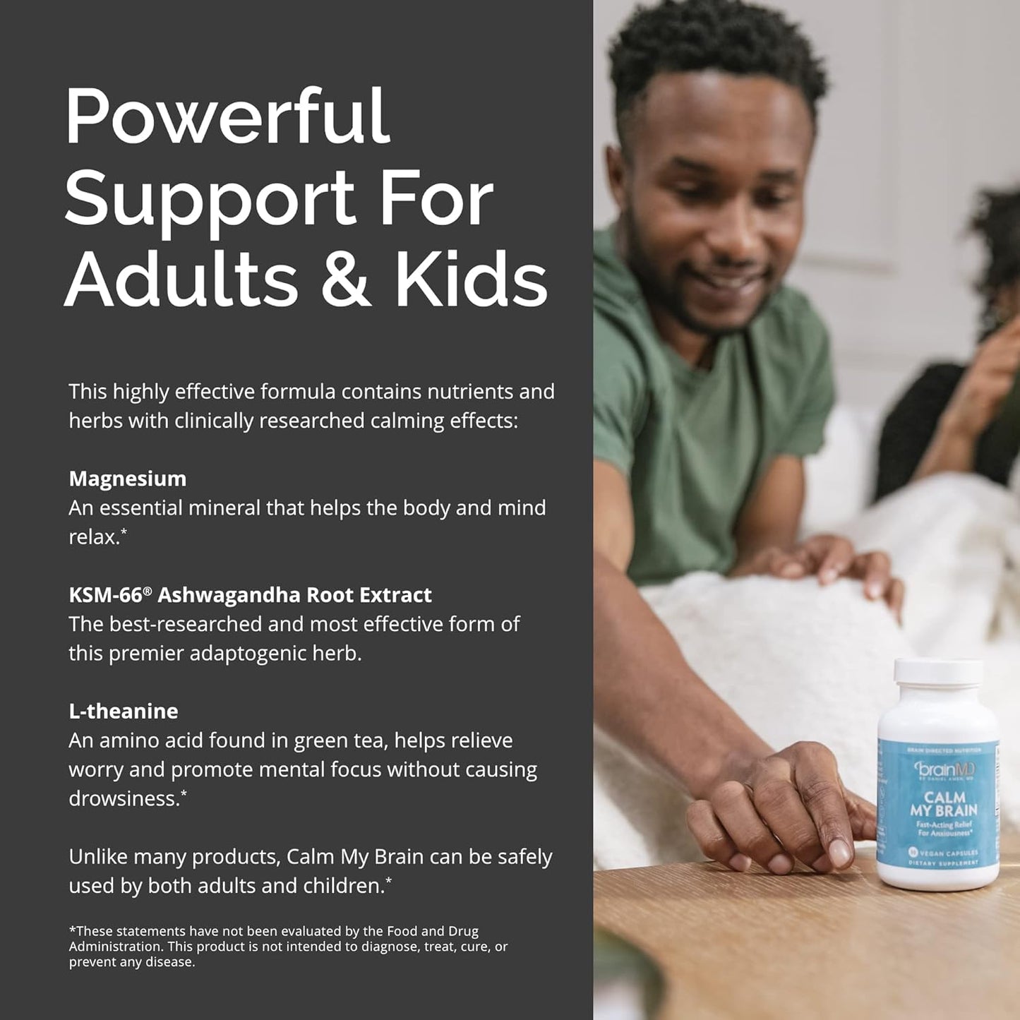 BrainMD Calm My Brain Capsules - 90 Vegan Capsules with Magnesium, Ashwagandha & L-Theanine - Fast-Acting Formula - 30 Servings