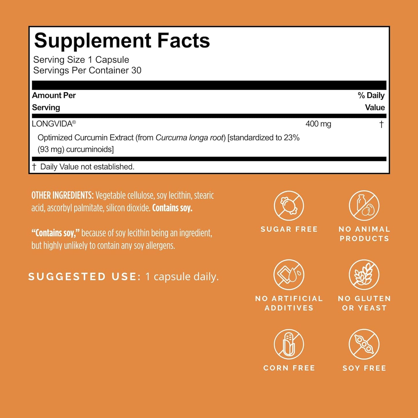 BRAINMD Longvida Curcumin Vegan Capsules - Gluten Free - 30 Servings