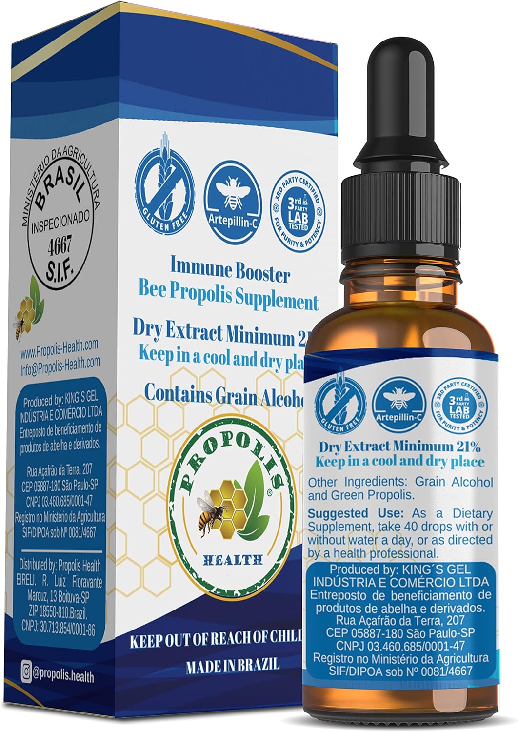 Brazilian Bee Propolis Extract Liquid Supplement - 30 Day Supply - Propolis Drops for Immune Support