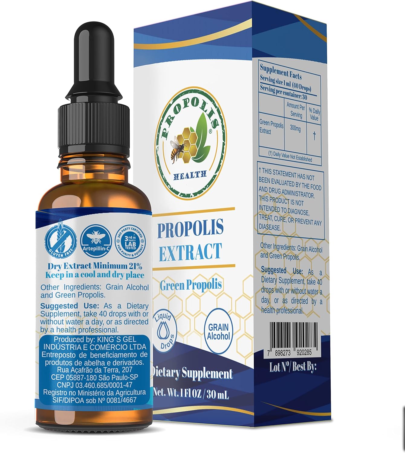 Brazilian Bee Propolis Extract Liquid Supplement - 30 Day Supply - Propolis Drops for Immune Support