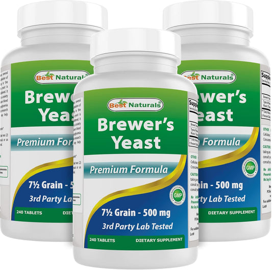 Brewers Yeast Supplement with Vitamin B1 & B2, 1000mg, 240 Tablets - Pack of 3 - High-Quality Natural Formula