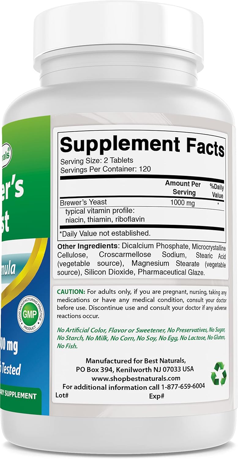 Brewers Yeast Supplement with Vitamin B1 & B2, 1000mg, 240 Tablets - Pack of 3 - High-Quality Natural Formula