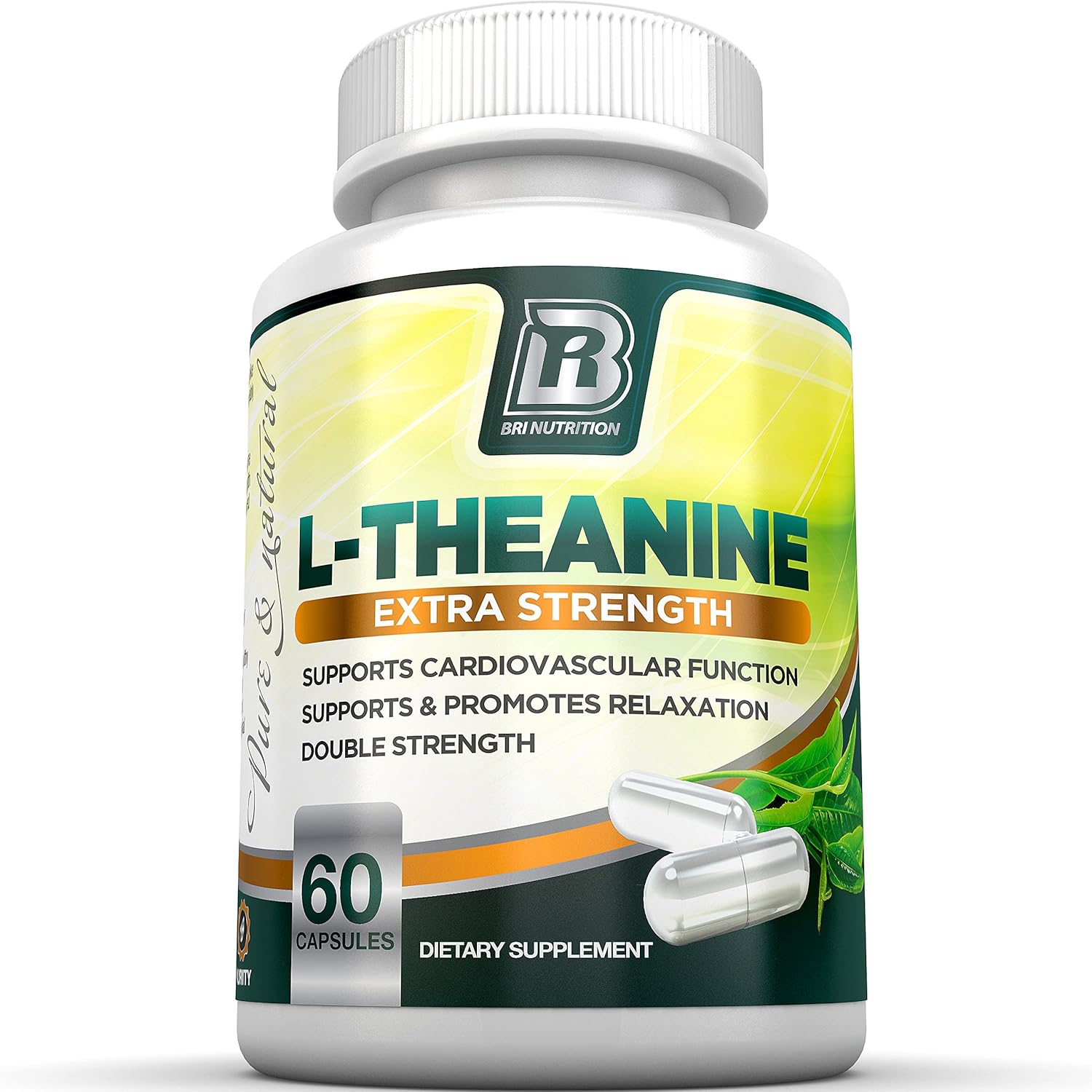 BRI Nutrition L-Theanine 200mg Supplement with Inositol for Relaxation, Stress Relief, and Mood Boost - 60 Count