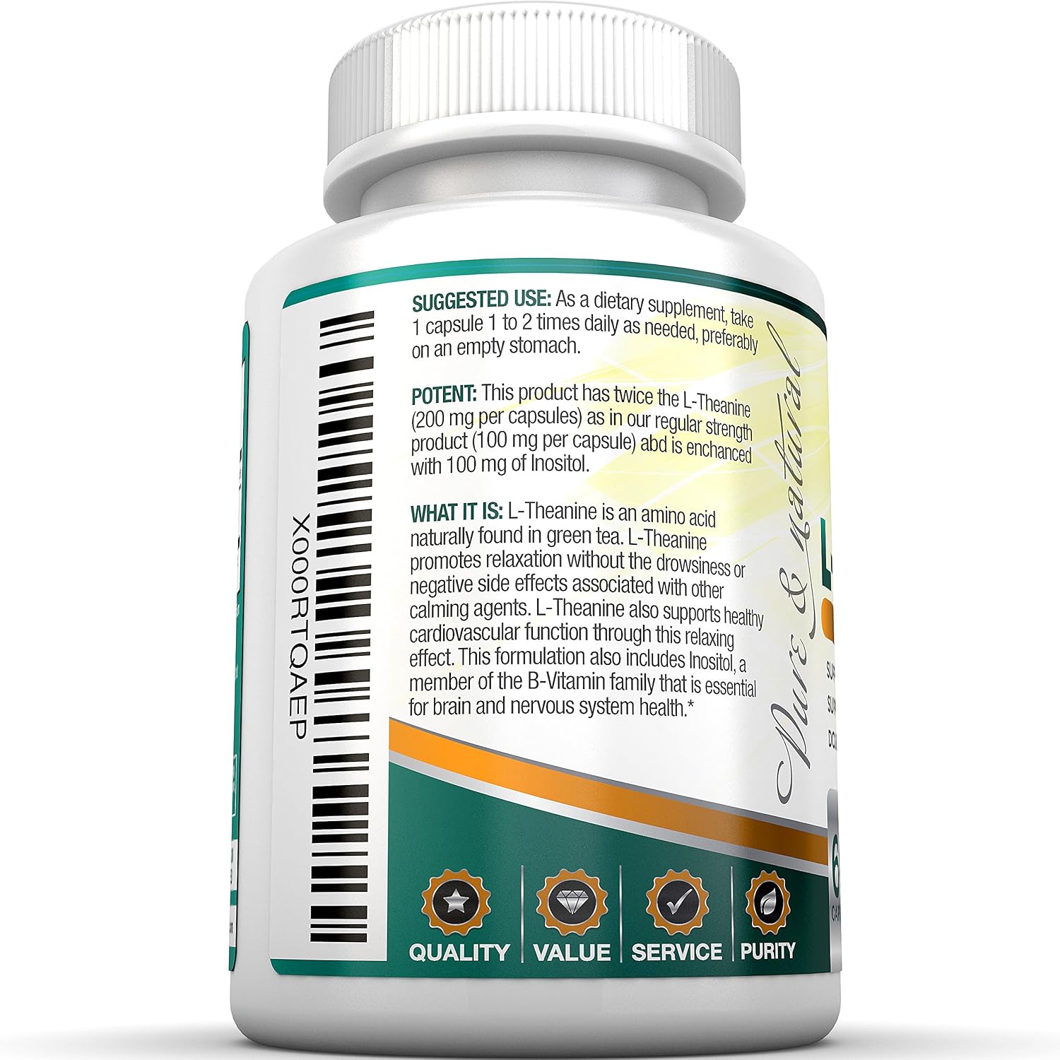 BRI Nutrition L-Theanine 200mg Supplement with Inositol for Relaxation, Stress Relief, and Mood Boost - 60 Count