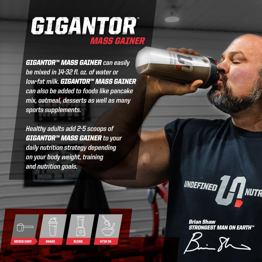 Brian Shaw's Gigantor Mass Gainer: Hardcore Formula with 60g Protein, 30 Servings, 790 Calories - 5-Phase Protein Blend, 5.16 lbs, Chocolate