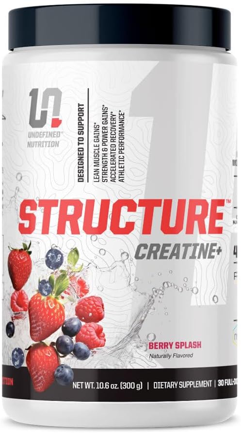 Brian Shaw's Undefined Nutrition Structure Creatine+ - Micronized Creatine Monohydrate with Magnesium Creatine Chelate, HMB, and Peak ATP for Strength, Power, and Recovery - 30 Servings (Berry Splash, 10.6oz)